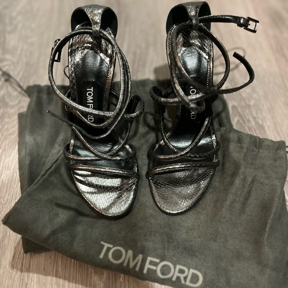 Tom Ford Black Stiletto Heels Strappy Design